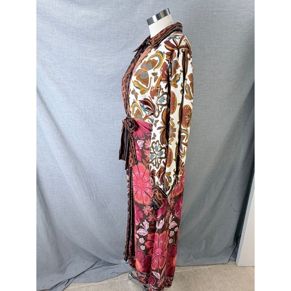 FARM Rio Mixed Floral Patchwork Print Tie Waist Long Sleeve Maxi Dress M - Picture 7 of 14